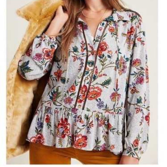 Anthropologie Mauve Janie Floral Peasant Boho Top Size 8 - Picture 1 of 9